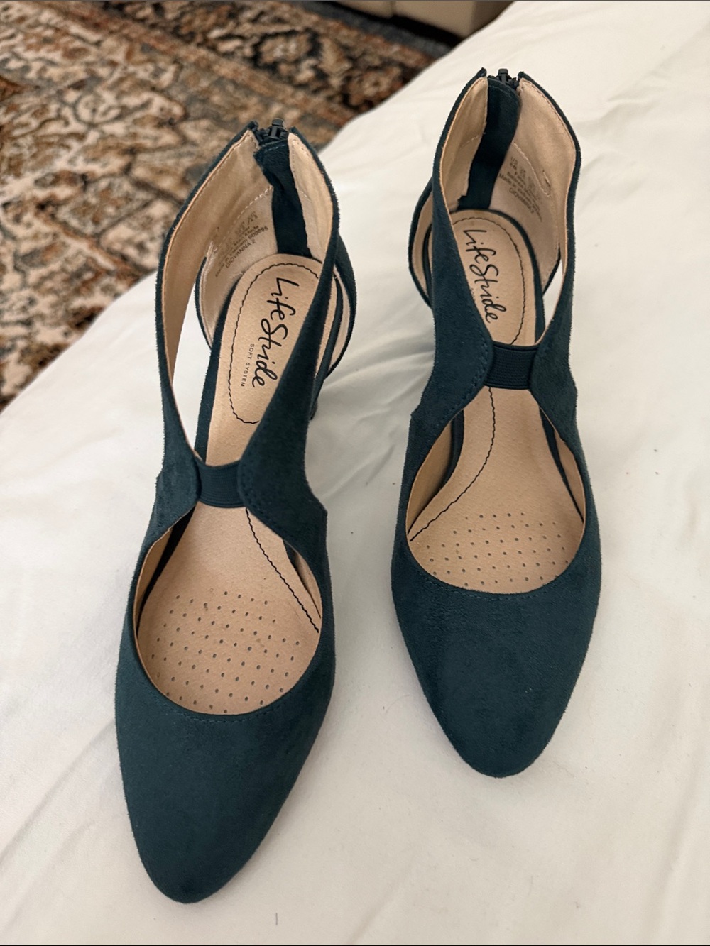 Women’s Life Stride Teal Pointed Toe T-Strap Heels